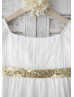 Ivory Chiffon Sequin Sash Short Sleeves Boho Knee Length Flower Girl Dress 